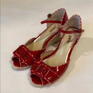 Red espadrille wedges with gingham trim